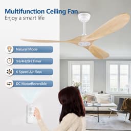 Merdoo Plafondventilator zonder Lamp - 60 inch - 3 Houten Bladen - Afstandsbediening - Wit/Naturel — thumbnail 3