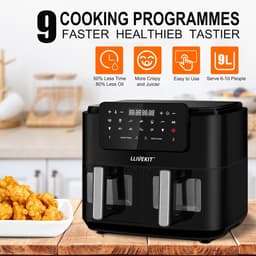 Heteluchtfriteuse met 2 Lades - Airfryer Dubbel - Gezond Koken - Dubbele Kookzone - 9 Liter - Zwart — thumbnail 3