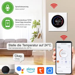 Slimme Kamerthermostaat - Verwarming Thermostaat - Energie Besparen - Met WiFi en App - 84x84x55mm - Wit — thumbnail 5