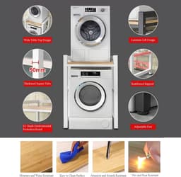 Wasmachine Droger Stapelrek - Opbergrek Boven Wasmachine - Ruimte Besparen - Verstelbare Hoogte - 400 kg Laadvermogen - Wit — thumbnail 3