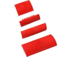 Set van 4 Houten Structuur Verftools voor Muurdecoratie - Rubber Schildergereedschap (Rood, 7.5/8.9/13/15cm) voor Creatieve Projecten en DIY Decoratie