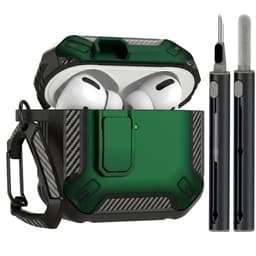 Groen hoesje voor oordopjes met cleaning kit – robuuste shockproof beschermhoes geschikt voor AirPods Pro 3 met clip en carbon look details — thumbnail 1
