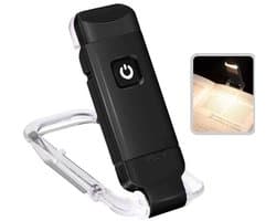 Oplaadbaar LED-boeklampje met clip – Dimbaar bladwijzerlampje met 3 helderheidsniveaus voor oogbescherming – Draagbare leeslamp voor op reis, zwart