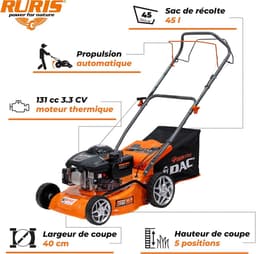 Thermische Grasmaaier - Zelfrijdende Grasmaaier - Gazon Onderhoud - 4-takt Motor 3.3 pk - 40 cm Maaibreedte - Oranje — thumbnail 4