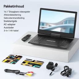 POFOTO 15.7" draagbare dvd-speler - met 14" groot HD-scherm - 6 uur oplaadbare batterij - ondersteuning voor USB/SD-kaart/Sync TV en meerdere schijfformaten - luidspreker met hoog volume - zwart — thumbnail 5