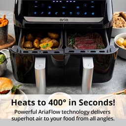 Dubbele Heteluchtfriteuse - Airfryer met 2 Manden - Gezinsmaaltijden Bereiden - Slimme Sync Functie - 10 Quarts - Zwart — thumbnail 2