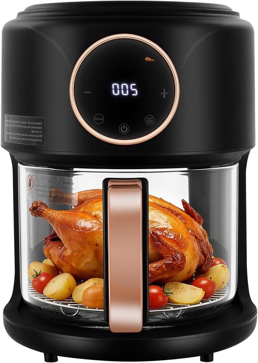 Heteluchtfriteuse - Luchtfriteuse multifunctioneel - Gezond Koken - Transparante glazen kom - 42 liter inhoud - Zwart — afbeelding 1
