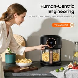 Heteluchtfriteuse - Luchtfriteuse multifunctioneel - Gezond Koken - Transparante glazen kom - 42 liter inhoud - Zwart — thumbnail 5