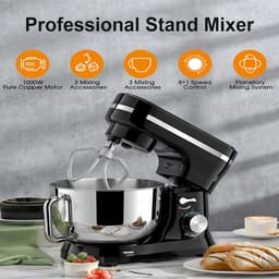 Elektrische Mixer - Keukenmachine Standmixer - Thuis Bakken - 1000W Krachtige Motor - 4.5L Kom - Zilver — thumbnail 3