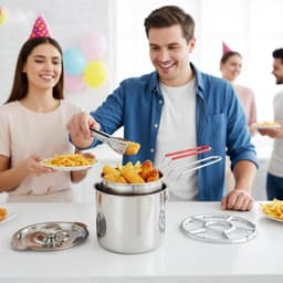 Mini Friteuse - Keukenset - Thuis Frituren - Roestvrij Staal - 1.2 Liter - Zilver — thumbnail 5