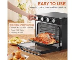 Airfryer Oven - Hetelucht Friteuse - Vrijstaande Oven - Pizzaoven - 36L - 2000W - 10-in-1 Functies - Digitale Timer & Temperatuur - Dubbel Glas - RVS
