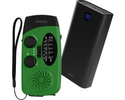 Noodpakket Draagbare Noodradio Solar Opwindbaar incl. 30.000 mAh Powerbank - FM/AM/SW Wereldontvanger met Handslinger, LED Zaklamp & SOS - Stroomuitval