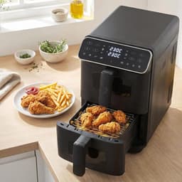 Heteluchtfriteuse - Dubbele Lade - Snel Koken - Verticaal Ruimtebesparend - 9 Liter - Zwart — thumbnail 2