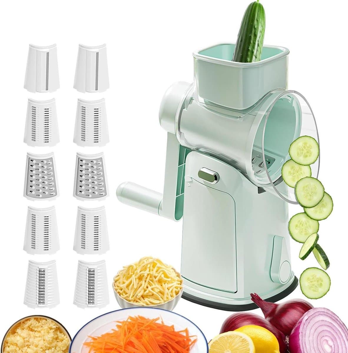 Groentesnijder met rasp - Keukenmachine multifunctioneel - Maaltijden bereiden - Veilig en stabiel - 288 cm hoog - Mintgroen — afbeelding 1