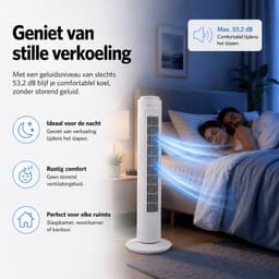 Torenventilator met 3 Standen - Staande Ventilator met Timer - Luchtkoeler Oscillatie 120 Graden - Verkoeling - Luchtkoeler Aircooler - Tower Fan - Ventilator Geruisloos - Tower Ventilatoren - Waaier - Toren Ventilator Stil - Zomer - Wit - Silvergear — thumbnail 2