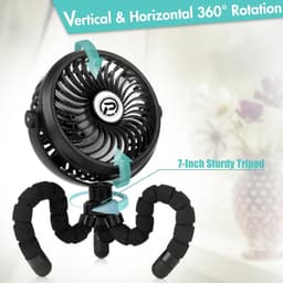 Kinderwagen ventilator oplaadbaar – stille clip ventilator – 360° draaibaar – 3 snelheden met LED lamp — thumbnail 2