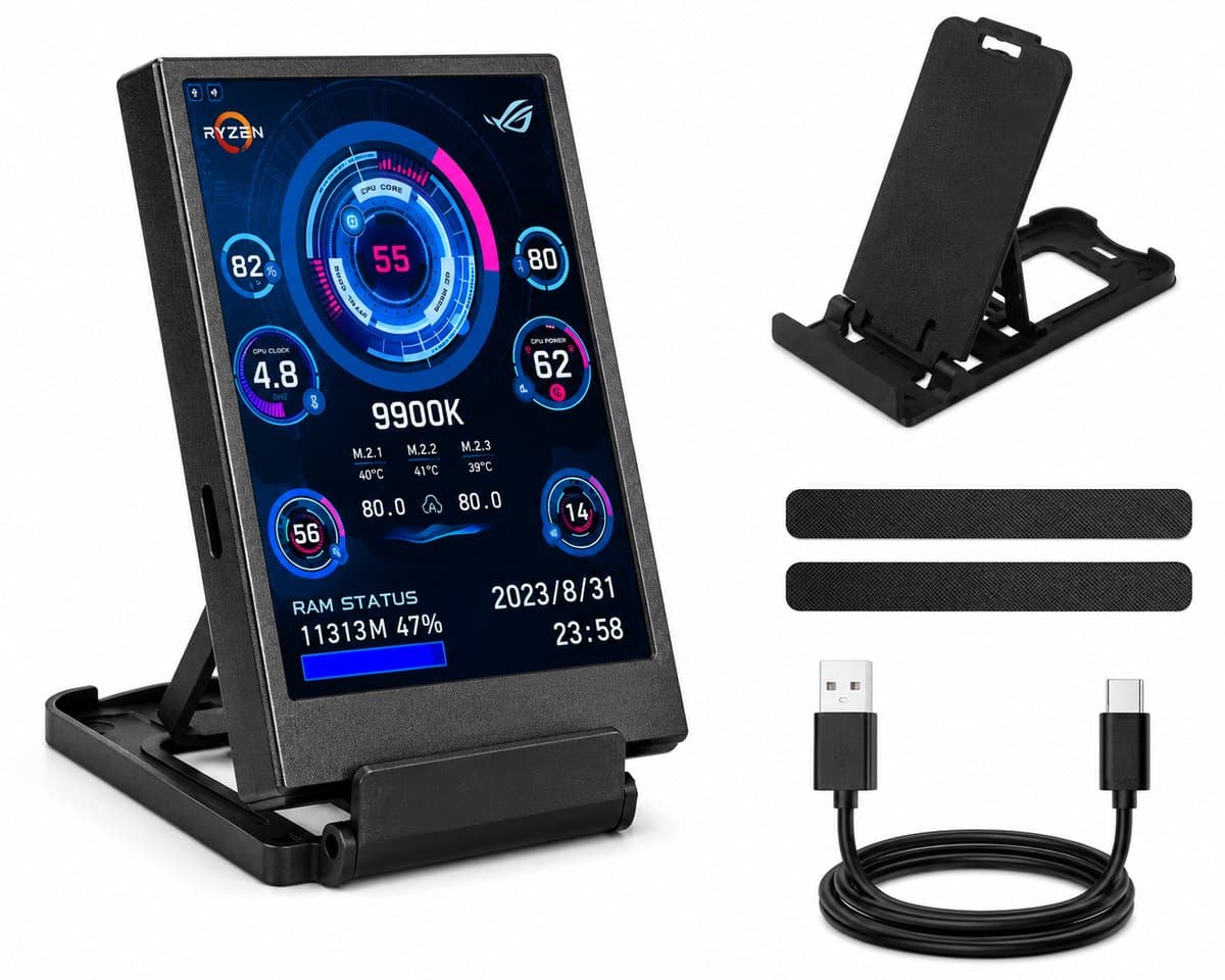 Gamers Mini Scherm – 3,5 Inch – Systeemmonitor voor Desktop – Statistieken en Temperatuurweergave – Inbouwbaar – IPS Display — afbeelding 1