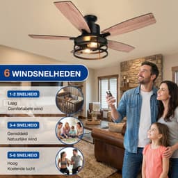 MUPOO Extra Groot Plafondventilator met Verlichting 132cm-Energiezuinige DC Motor&Afstandsbediening-Muisstil <35DB- Zomer-en winterstand-6 Snelheden & Timer--ventilator lamp plafond voor Veranda,Overdekt terras & Keuken-Walnoot — thumbnail 4