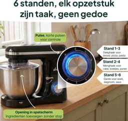Vivid Green 2000W Keukenrobot - 6.2L - Mixer met Mengkom - Keukenmachine - Keukenmixer - Zwart — thumbnail 2