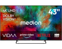 MEDION 108 cm (43 Zoll) Fernseher (Smart-TV, Dolby Vision HDR, HBO Max, MagentaTV, Prime Video, Disney+, DAZN, Paramount+, Dolby Atmos, VIDAA Store, PVR, Bluetooth, MD 843302)