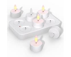 Pakket Van 6 LED-theelichtjes LED-kaarsen Zonder Vlam Met Oplaadstation Oplaadbare Kaars Vlam Flikkerend Kaarslicht Elektrische Theelichtjes Jeugdwijdingslantaarn Tafellamp Woonkamer [Energieklasse D]