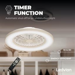 Ledvion - Plafondventilator met LED Verlichting - 49 cm - Dimbaar - Zomer & Winterstand - Afstandsbediening - Beige — thumbnail 3