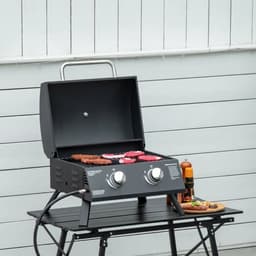 Gasbarbecue - Tafelmodel Gasbarbecue en Gasgrill - 2 Branders - Grillwagen - 5,6 kW - met Grillrooster, Drukregelaar, Slang, Thermometer - 55 x 46,5 x 41 cm - Zwart — thumbnail 4
