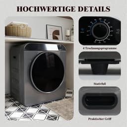 Re-purelife® wasdroger compact met 4 programma’s - kledingdroger met roestvrijstalen trommel - droger met PTC-keramische verwarming, wandmontage of stapelbaar - zilvergrijs 49,5 × 42 × 59,5 cm — thumbnail 13