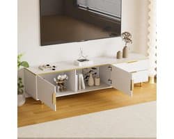 TV-kast - Mediabureau Dressoir - Woonkamer Meubel - Gesneden Textuur - 175x40x45cm - Wit Goud