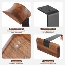Hoofdtelefoonstandaard Hout - Koptelefoonhouder Beugel - Bureau Organisatie - Antislip Basis - 30 cm Hoog - Walnoot — thumbnail 3