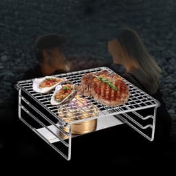 Zware RVS Grill Warmhoudrek voor Draagbare Camping Grill met Poten - Ideaal voor Buiten, Hiking en BBQ Feestjes — thumbnail 5