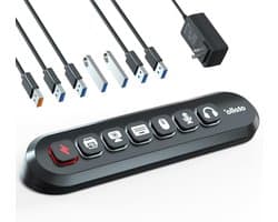 Aangedreven USB-hub - 7-poorts hub - Apparaten verbinden - Verlichte pictogramschakelaars - 21 x 6 x 3.5 cm - Zwart