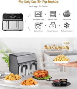 Dubbele Airfryer - Heteluchtfriteuse - Gezond Koken - Twee Manden - 8 Liter - Zwart — thumbnail 4