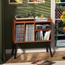 SNJY® Platenspeler Meubel - Platenspeler Kast - LP Houder - Platenhouder - 36,6D x 66B x 64H - Bruin — thumbnail 4