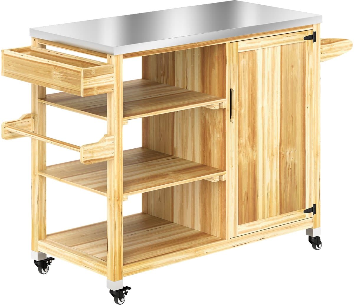 Buitenkeuken op Wielen – BBQ Trolley – Met Opbergkast & Planken – Werktafel voor Buiten – Hout & Metaal – Multifunctioneel – Natuurlijk hout — afbeelding 1