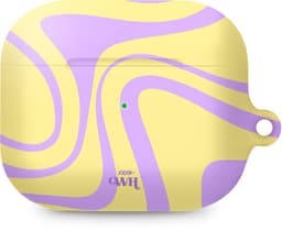 xoxo Wildhearts hoesje geschikt voor Airpods Pro 1 / Pro 2 - Sunny Side Up - Ook als telefoonhoesje verkrijgbaar - schokbestendige case geschikt voor Airpod Pro (2) - koptelefoon case - Beschermhoes met golvende print - golven - geel / paars — thumbnail 1