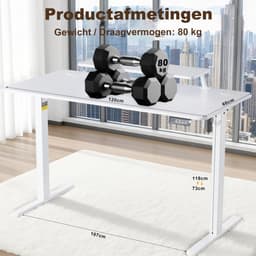 Elektrisch Verstelbaar Bureau 120×60 cm – Hoogte Verstelbaar 73-118 cm – Sta Zit Bureau Met Vaste Monitor Verhoger – Belastbaar 80 kg — thumbnail 2