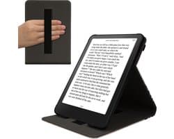 kwmobile e-reader hoesje geschikt voor Amazon Kindle Paperwhite (2024)/Colorsoft hoes - Ereader flip case met standaard - Kunstleren e reader cover - Meisje met boeken design in zwart / beige