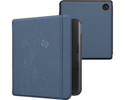 kwmobile e-reader hoesje geschikt voor Kobo Libra Colour hoes - E reader flip case met magnetische sluiting - Ereader cover - Stengels en Vlinder design in donkerblauw