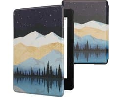 kwmobile e-reader hoesje geschikt voor Amazon Kindle Paperwhite 11. Generation 2021 hoes - E reader flip case met magnetische sluiting - Ereader cover - Sterrenhemel aan meer design in wit / lichtbruin / donkerblauw