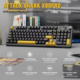 ATTACK SHARK X98 - Draadloze Mechanisch Gaming Toetsenbord - TFT Scherm - Multifunctionele Draaiknop - PBT Keycaps - Wired/2.4G/Bluetooth Tri-Mode - Gasket Mod - 98keys - Star Black — thumbnail 2