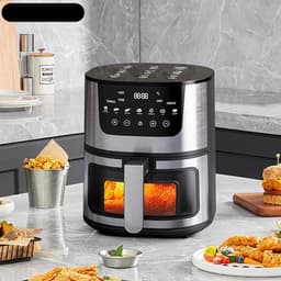Digitale Airfryer - PFAS vrij - Groot 7 Liter - 1400W - Heteluchtfriteuse - Zwart - Digital screen - Inclusief in hoogte verstelbaar Grillrack - Elektrische friteuse - LED-aanraakbediening - Slimme multifunctionele heteluchtoven — thumbnail 2