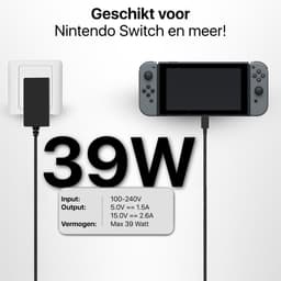 39W AC Adapter geschikt voor Nintendo Switch Oplader - USB C - 1.5 Meter - 15V 2.6A Voedingsadapter - Ook TV Modus - Voor Switch, Oled, Lite, Pro Controller, PS5 Controllers, Docking Station — thumbnail 3