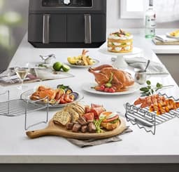 Dutchers® Set van 2 RVS Grill Rekken en 3x Spies stokjes - Wasbaar voor Dubbele Heteluchtfriteuse – Oven Accessoires - Te gebruiken voor: Ninja AF300EU, AF400EU, AF451EU, AF500EU, SL400EU en Andere Tweezone Airfryers — thumbnail 4