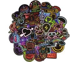 50 Stuks - Neon Stickers - Neon Lights Stickers - Decoratie Stickers - Stickers Volwassenen - Stoere Stickers - Rock - Laptop Stickers - Game room accessoires - Voor Laptop - Mix Stickers - Neon Thema
