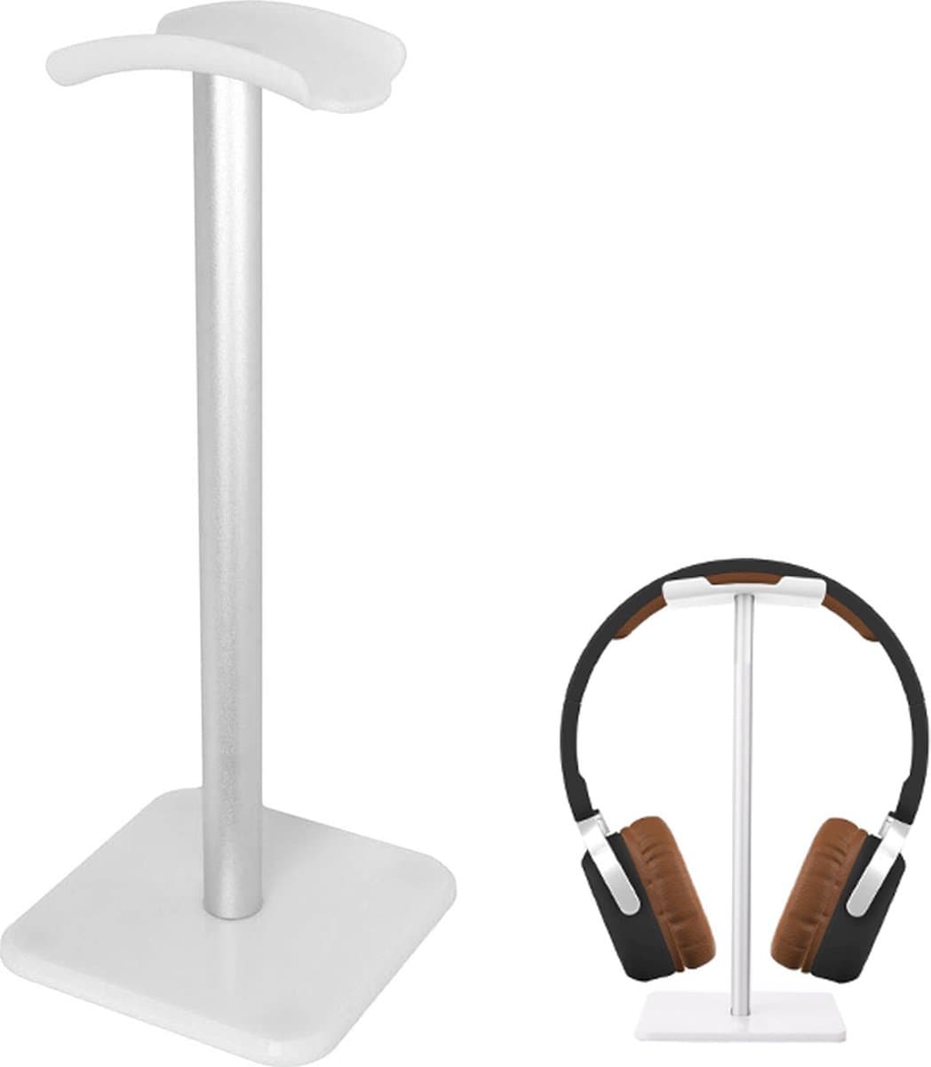 Koptelefoonstandaard - met aluminium steunstang - gamingheadset - stereohoofdtelefoon - de meeste hoofdtelefoonmaten - voor computergamingheadsets, monitoren en hoofdtelefoons (wit) — afbeelding 1