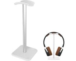 Koptelefoonstandaard - met aluminium steunstang - gamingheadset - stereohoofdtelefoon - de meeste hoofdtelefoonmaten - voor computergamingheadsets, monitoren en hoofdtelefoons (wit)