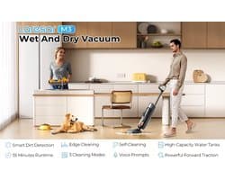 SILET® | Laresar M3 Snoerloze Nat- en Droogstofzuiger met Dweilfunctie, Randreinigingsontwerp, 55 minuten werktijd, automatische zuigkrachtregeling, zelfreinigende vloerreiniger, slim huishoudapparaat, Krachtige 13000Pa zuigkracht