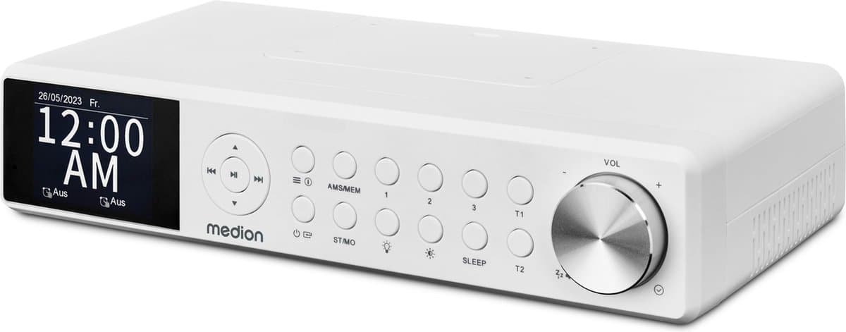 MEDION P66750 Keuken onderbouwradio (DAB+ keukenradio, PLL FM-radio, dimbaar TFT-kleurendisplay, kookwekker, Bluetooth, LED-strip, incl. montagemateriaal) wit — afbeelding 1