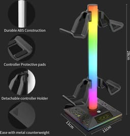 oCreon Draagbare Hoofdtelefoonhouder met RGB Verlichting & Dubbel Opladen - Gaming & Kantoor Accessoires — thumbnail 3